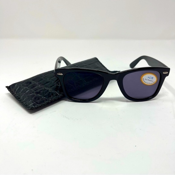 Reader 1.75‎ Sunglasses UV Protection Black Silver with Faux Crock Look Slip Bag - Picture 7 of 7